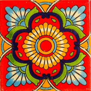 12 Mexican Talavera Tiles. Hand made-Hand painted 4 "X 4"/ Mix