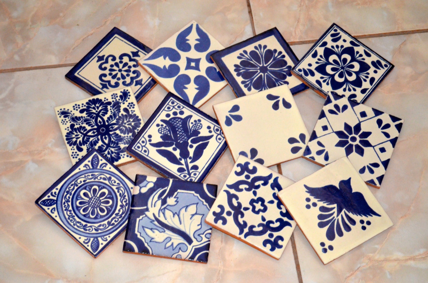 24 Mexican Talavera Tiles.hand Painted 4 x 4 Blue Etsy UK