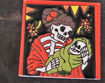 Mosaico mexicano de azulejos de Talavera -Día de los muertos  /Catrina Mamá