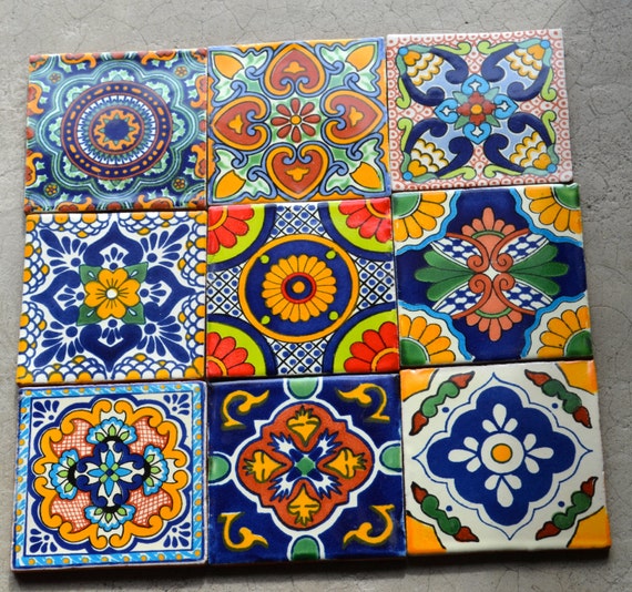 メキシコのタラベラタイル18枚。ハンドメイド - ハンドペイント 4