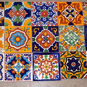 15  Mexican Talavera Tiles handmade, Hand painted 4 "X 4"