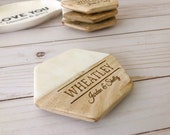 Personalized Coasters, Set of 4, Wood and Marble Coasters, Custom Coasters, Engraved Coasters, Housewarming Gift, Wedding Gift
