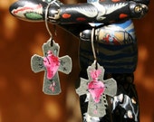 Sacred Heart of Mary and Jesus Original Retablo Style Dangle Earrings