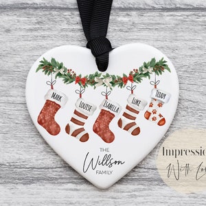 Personalised Family Christmas Ornament, Christmas Stockings, Family Christmas Decoration, Ceramic Bauble, Tree Decor, Family Christmas Gift