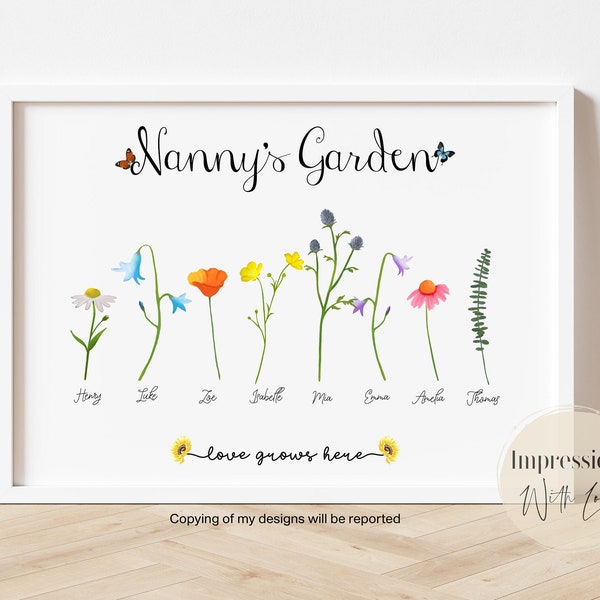 Nanny Gifts, Nanny's Garden, Mother's Day, For Nanny, Personalised Print, From Grandchildren/Grandkids, Nanny Birthday Gift, Nana, Nannie