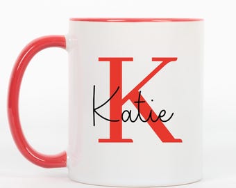 Personalised Name Mug, Custom Mug & Coaster, Initial Name Cup, Birthday Gift, Coffee Mug for Her, Mug for Him, Bright Colours, Monogram Mug