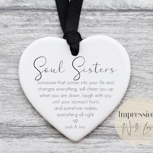 Soul Sisters Gift, Friendship Gift, Personalised Ceramic Heart Ornament, Friend Birthday, Sister Gift, Soul Sister Quote, Best Friend Gifts