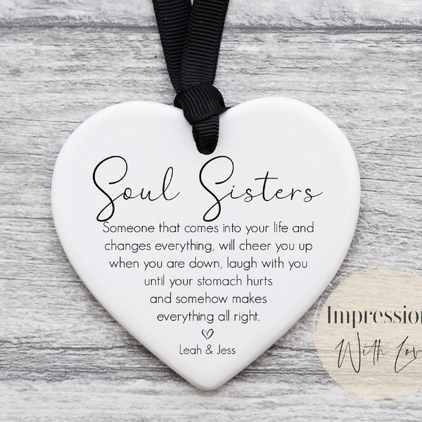 Soul Sisters Gift, Friendship Gift, Personalised Ceramic Heart Ornament, Friend Birthday, Sister Gift, Soul Sister Quote, Best Friend Gifts