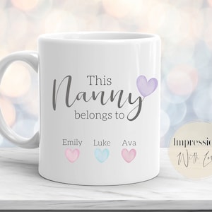 Mothers Day Gift For Nanny, Personalised Ceramic Mug & Coaster, This Nan Belongs to, Grandma, Nannie, Nanna, Birthday, From grandchildren