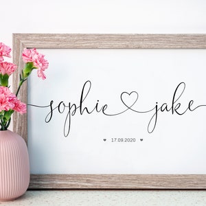 Personalised couples heart names Print, Valentines Gift, engagement, couples House Warming Gift, Name Sign, Printable, Anniversary Gifts
