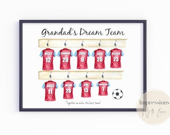 Grandads dream team, personalised family football print, Father's Day gift, daddy birthday gift, grandad, family portrait, gifts for him