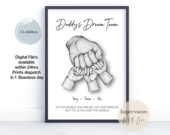 Father’s Day gift, Daddy Gifts, Fist Bump Print, Family Hands, Daddys Dream Team, Birthday Gift For Dad, Personalised Dad Present, From Kids