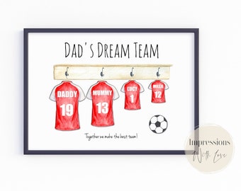 Father’s Day gift, football print, dads dream team, gifts for dad, personalised print, printable gift, gifts for him, custom football gift