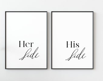 His Side Her Side Prints, Bedroom Wall Art, bedroom Prints, Set of 2 couple Bedroom Decor, Wall prints, printables, typography prints