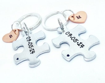 Couples personalised keyring, anniversary gift for girlfriend boyfriend, jigsaw puzzle keychain, husband gift, wife gift, valentines gift