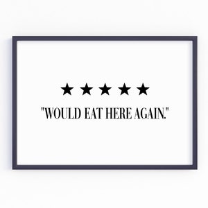Would eat Here Again Print, Kitchen Prints, Funny Kitchen wall Art, Poster, Sign, 5 Star food, Good Food Print, Dining Room, Home Decor