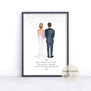 Cadeau père de la mariée, impression personnalisée, dessin du jour du mariage, souvenir personnalisé du père de la mariée, carte de remerciement papa, faveur