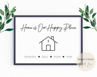 Impresión personalizada de nuevo hogar, regalo de inauguración de la casa, impresiones de casas familiares, regalo de mudanzas, decoración de paredes, arte de pared, regalo de casas nuevas, regalo de parejas
