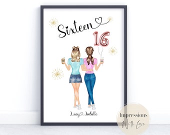 16th Birthday Gift, Sweet Sixteen, Best friend Gifts, printable, personalised print, Birthday Gift for Her, Teenage Girl, Friendship Print