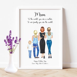Mothers Day Gift, Mother and Daugthers Gift, Personalised Print, Mother and Children Print, Gift for Mum, Mums Birthday Gift, Mummy Gifts