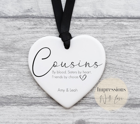 Cousins Gift, Friendship Gift, Personalised Ceramic Heart Ornament