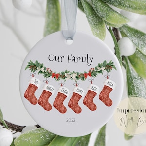 Personalised Family Christmas Ornament, Christmas Stockings, Family Christmas Decoration, Ceramic Bauble, Tree Decor, Family Christmas Gift