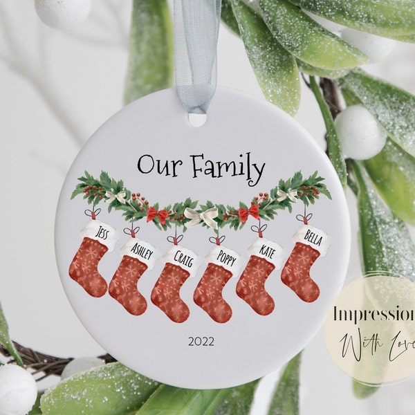 Personalised Family Christmas Ornament, Christmas Stockings, Family Christmas Decoration, Ceramic Bauble, Tree Decor, Family Christmas Gift