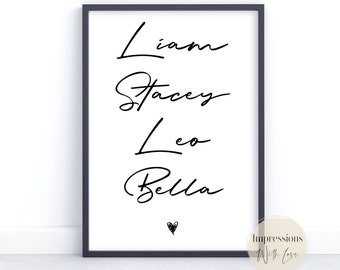 Family Names Print, Family print, Family wall art, printable art, housewarming gift, family wall decor, typography print, personalised print