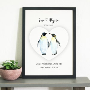 Impresión personalizada de pingüinos, regalo de aniversario, regalo de compromiso, eres mi pingüino, arte de pared de pingüinos, imagen de pingüino, regalo de parejas,