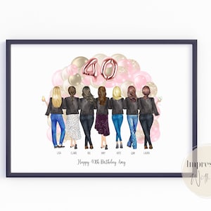 40th Birthday, Fortieth, Friendship Print, Best Friend Gift, Bestie Gifts, For Friends, Personalised Gift for Her, Group of Friends, Forty