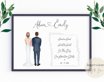 Wedding print, bride and groom portrait, personalised wedding gift, printable, wedding day gift, gift for bride, gift for groom