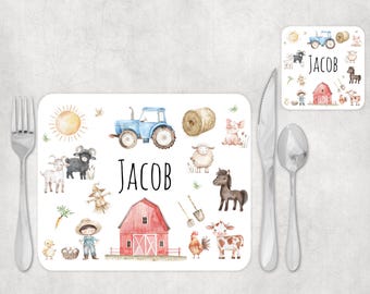 Personalised Placemat and Coaster Set, Kid's Dinner Set, Children's Birthday Gift, Placemat for Boys / Girls, Child's Party Placemat,