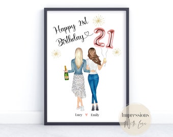 21st Birthday Gift, Best friend Print, Twenty One, Sister, Personalised Birthday Gift for Her, Gifts For Friends, Friendship, 16th, 18th