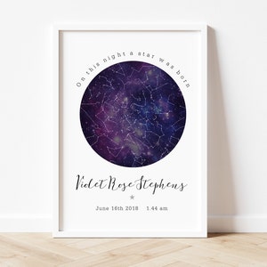 Star map print, personalised night sky prints, custom star map, newborn gift, celestial map print, constellation print, printable gift
