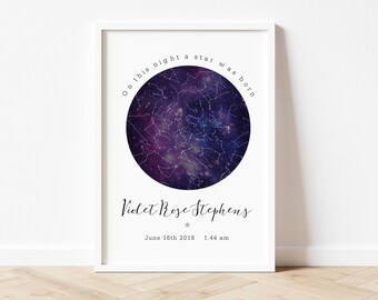 Star map print, personalised night sky prints, custom star map, newborn gift, celestial map print, constellation print, printable gift