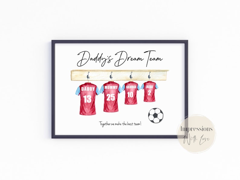 Fathers Day gift, football print, dads dream team, gifts for dad, personalised print, printable gift, gifts for him, custom football gift image 6