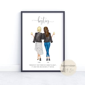 Friendship Print Best Friend Gift for Her Five Friends Gift 