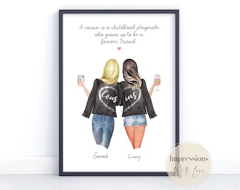Cousin Gifts, Gifts for Cousin, Personalised Print, Friendship Gift, Best Friend, Cousin Birthday Gift, Printable, Quote, Cousin Friends