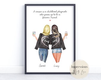 Cousin Gifts, Gifts for Cousin, Personalised Print, Friendship Gift, Best Friend, Cousin Birthday Gift, Printable, Quote, Cousin Friends