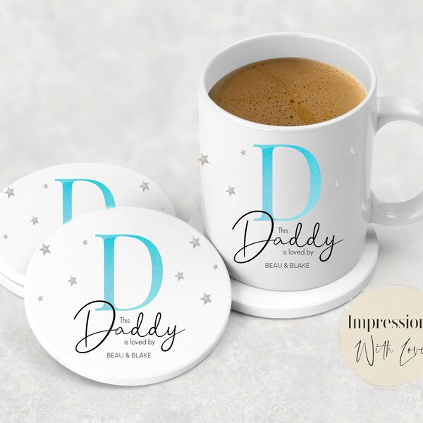 Father's Day Gift, Personalised Ceramic Mug & Coaster, Daddy Gifts, Mug For Dad, Birthday Gift For Him, From Kids, This Daddy is Loved By