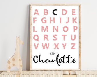 Baby name print, personalised nursery print, alphabet print, nursery decor, new baby gift, home decor, playroom wall art, playroom print