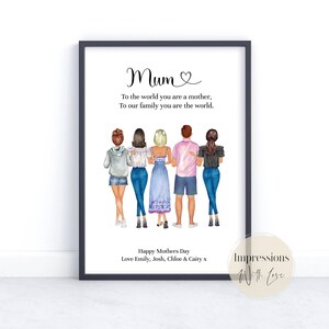 Mother&#39;s Day Gift, Mum and Children, Personalised Print, Family Portrait, Gift for Mum, Mums Birthday Gift, Mummy Gifts,From Son, Daughter