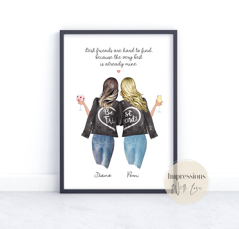 Gift for best friend, friendship print, best friends print, gift for her, friendship quote, friend birthday gift, bestie gift, personalised image 1