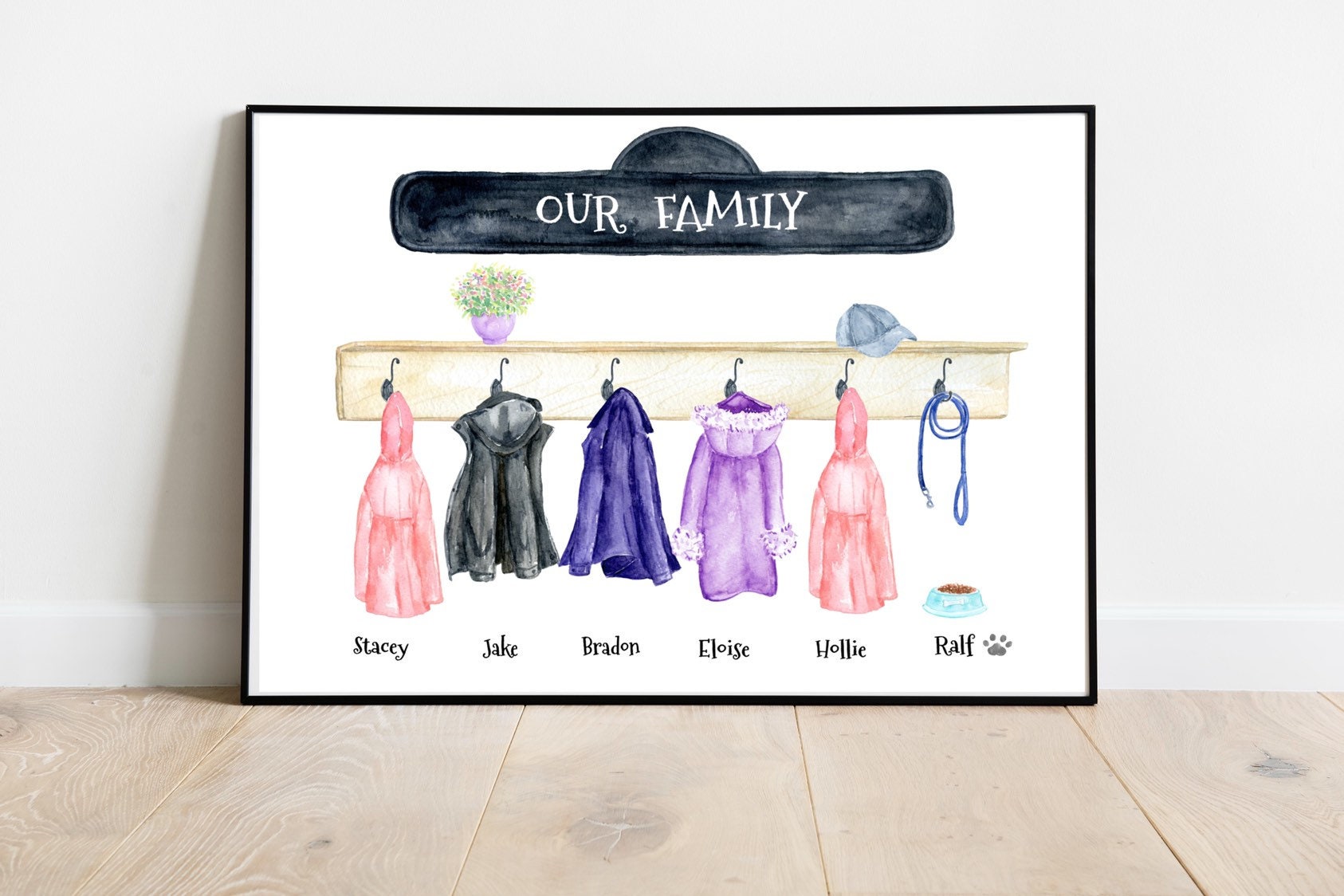 Family Coats Print Personalised Family Print Coat Hooks Picture Family Portrait Gifts for Her House Warming Gift Pet Portrait Print Etsy UK