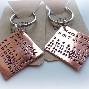 7th anniversary gift - copper calendar keyring/keychain -wedding gift -valentines -copper gift - anniversary gift for her/him - personalised image 4