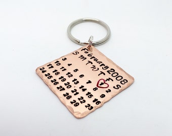 7th anniversary gift - copper calendar keyring/keychain -wedding gift -valentines -copper gift - anniversary gift for her/him - personalised