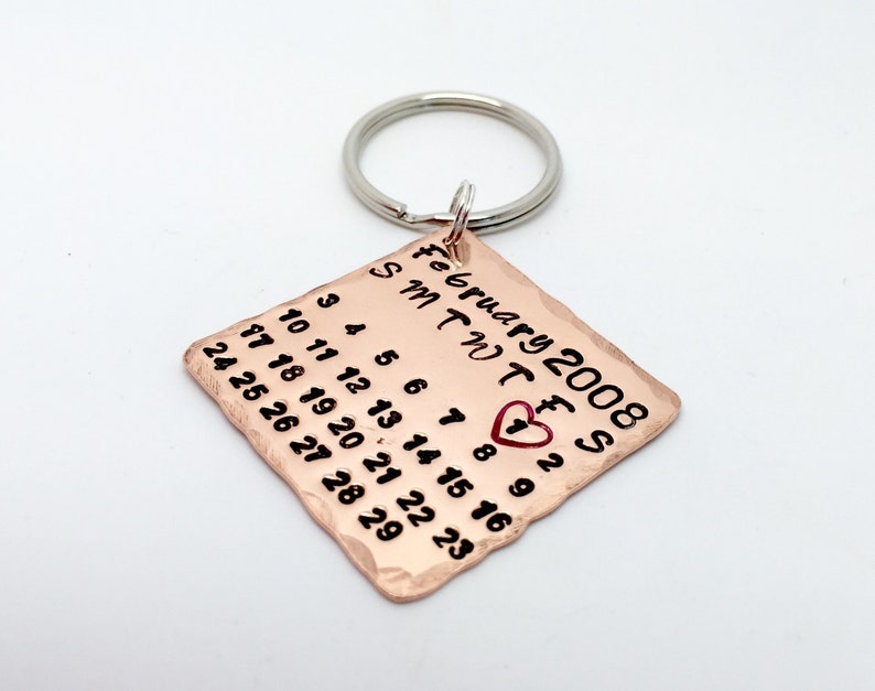7th anniversary gift - copper calendar keyring/keychain -wedding gift -valentines -copper gift - anniversary gift for her/him - personalised image 1