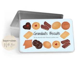 Personalised Biscuit Tin, Grandad's Biscuit Tin, Gift For Grandad, Fathers Day, Treat Box, Gift From Grandchildren, Grandpa, Gifts For Him