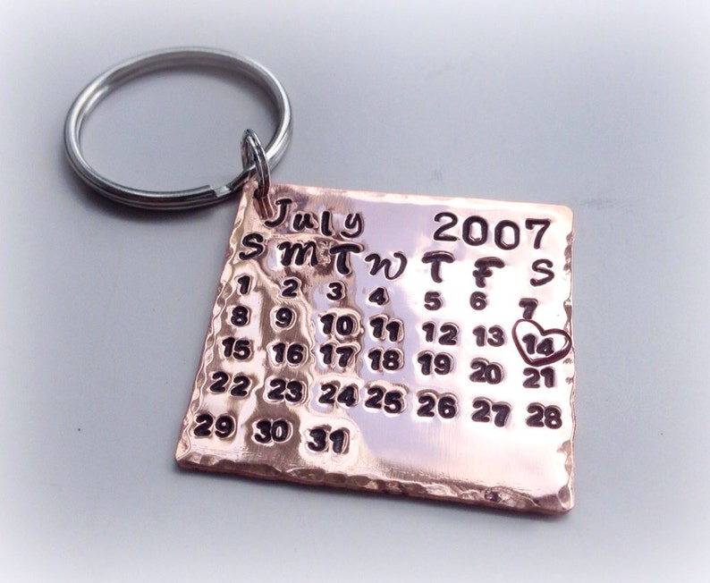 7th anniversary gift - copper calendar keyring/keychain -wedding gift -valentines -copper gift - anniversary gift for her/him - personalised image 3