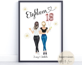 18th Birthday Gift Girl, Best friend Birthday Print, Eighteen, Printable, Personalised Birthday Gift for Her, Gifts For Friends, 16th, 21st